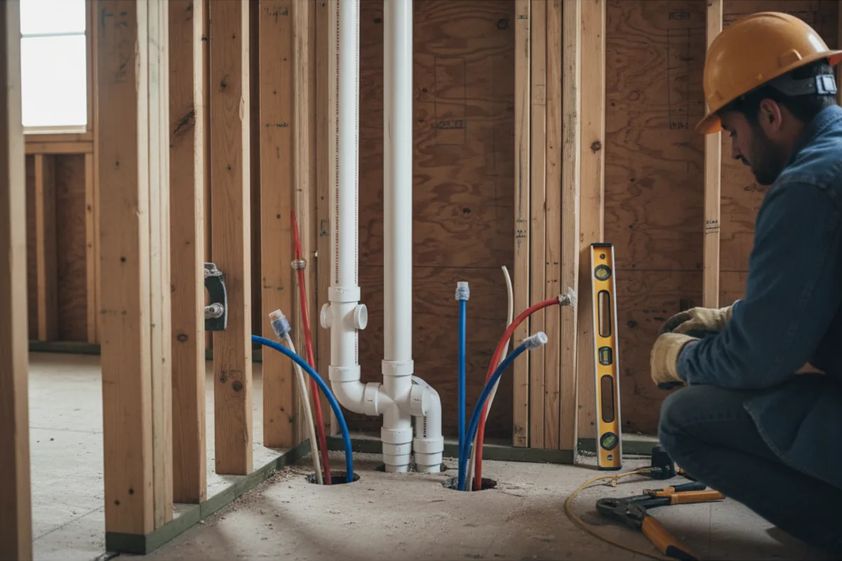 Drain and supply rough-in during Leak Detection in Galion